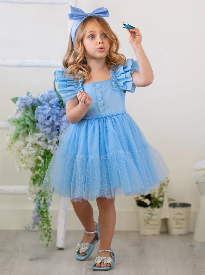 Sky Blue Ruffle Sleeve - Girls
