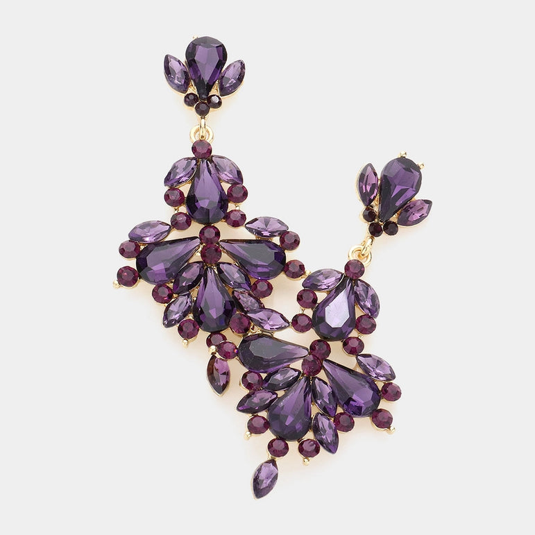 Glass Crystal Statement Dangle Evening Earrings