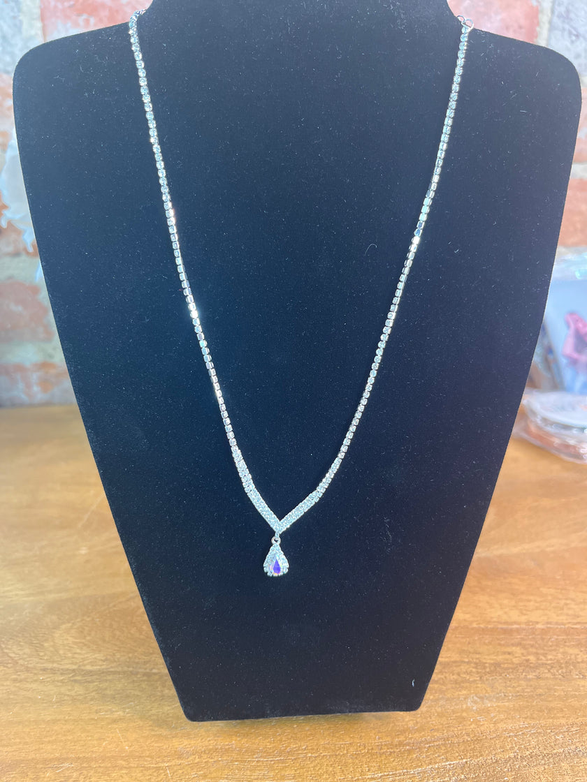 Dainty AB Single Teardrop Necklace