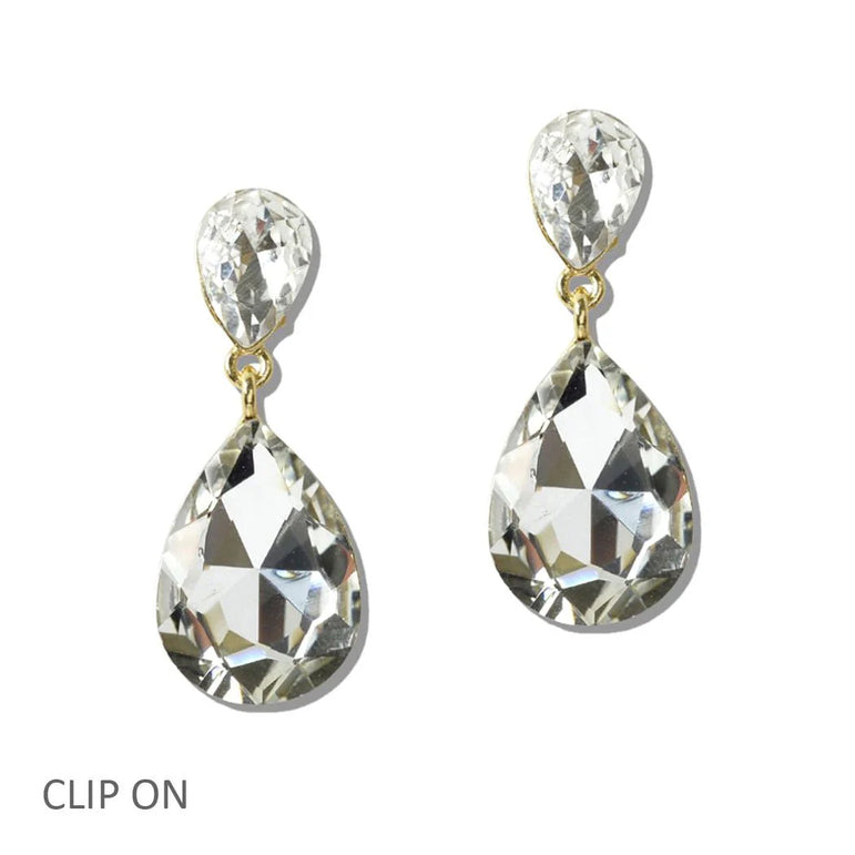 Teardrop Crystal Clip-On Earring