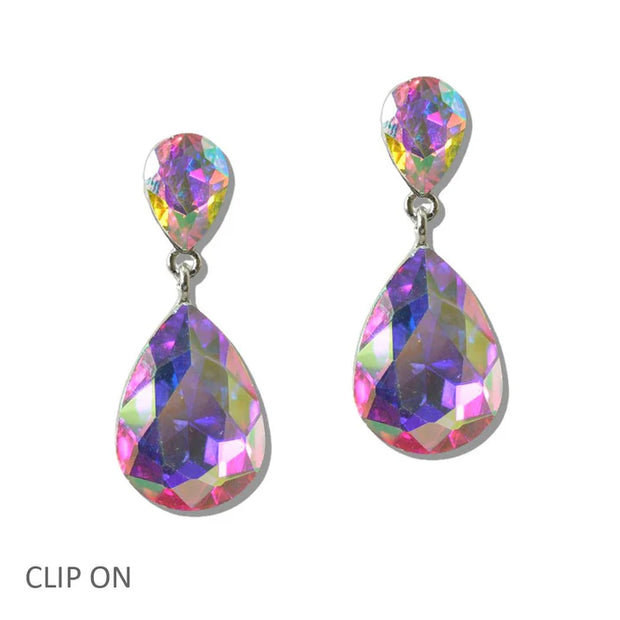 Teardrop Crystal Clip-On Earring