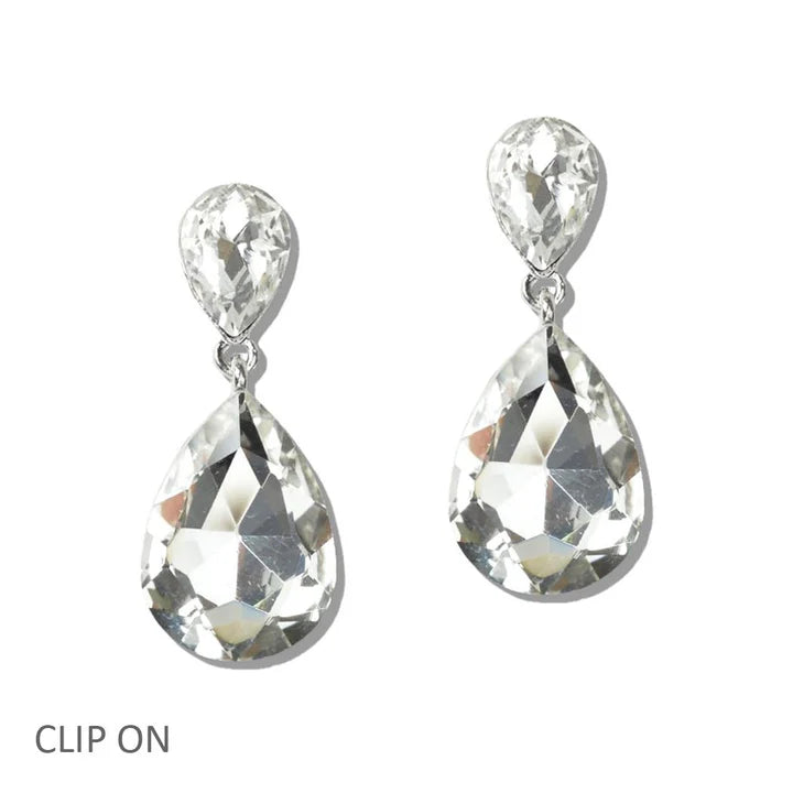 Teardrop Crystal Clip-On Earring