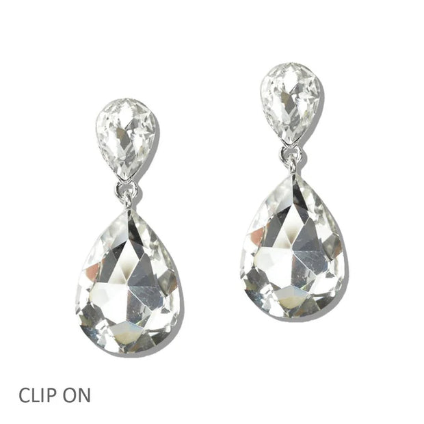 Teardrop Crystal Clip-On Earring