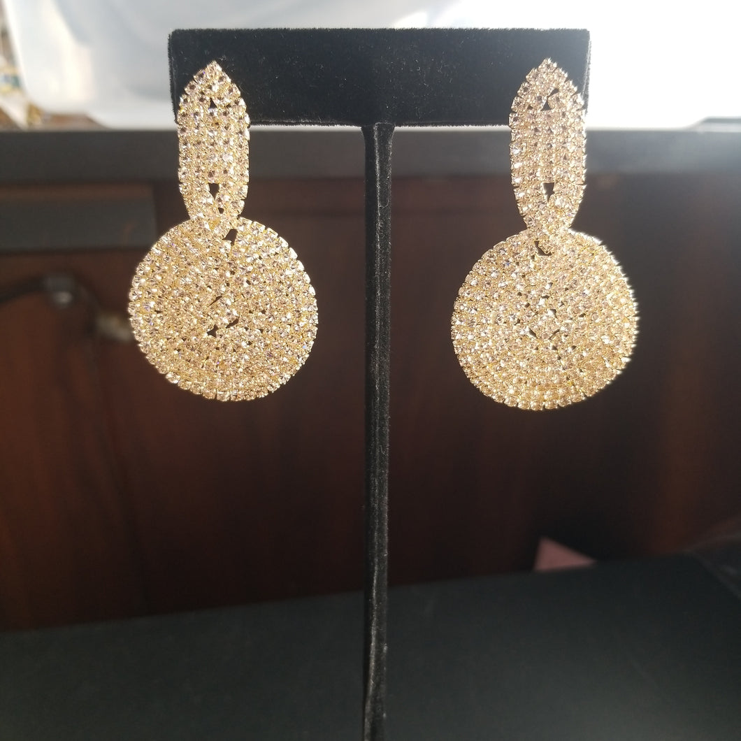 Pave Leaf with Circle Drop Earrings