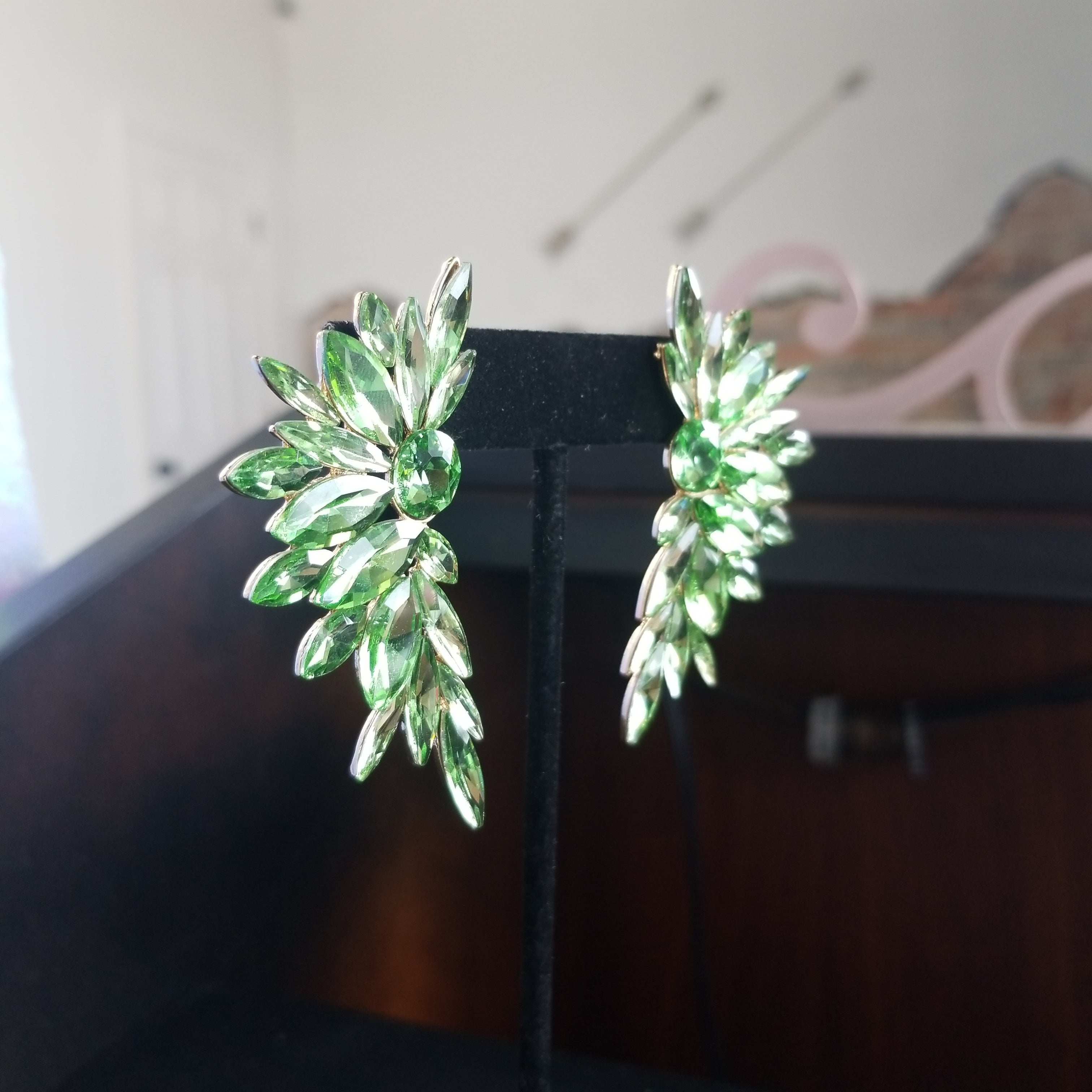 Green Angel Wing Earrings
