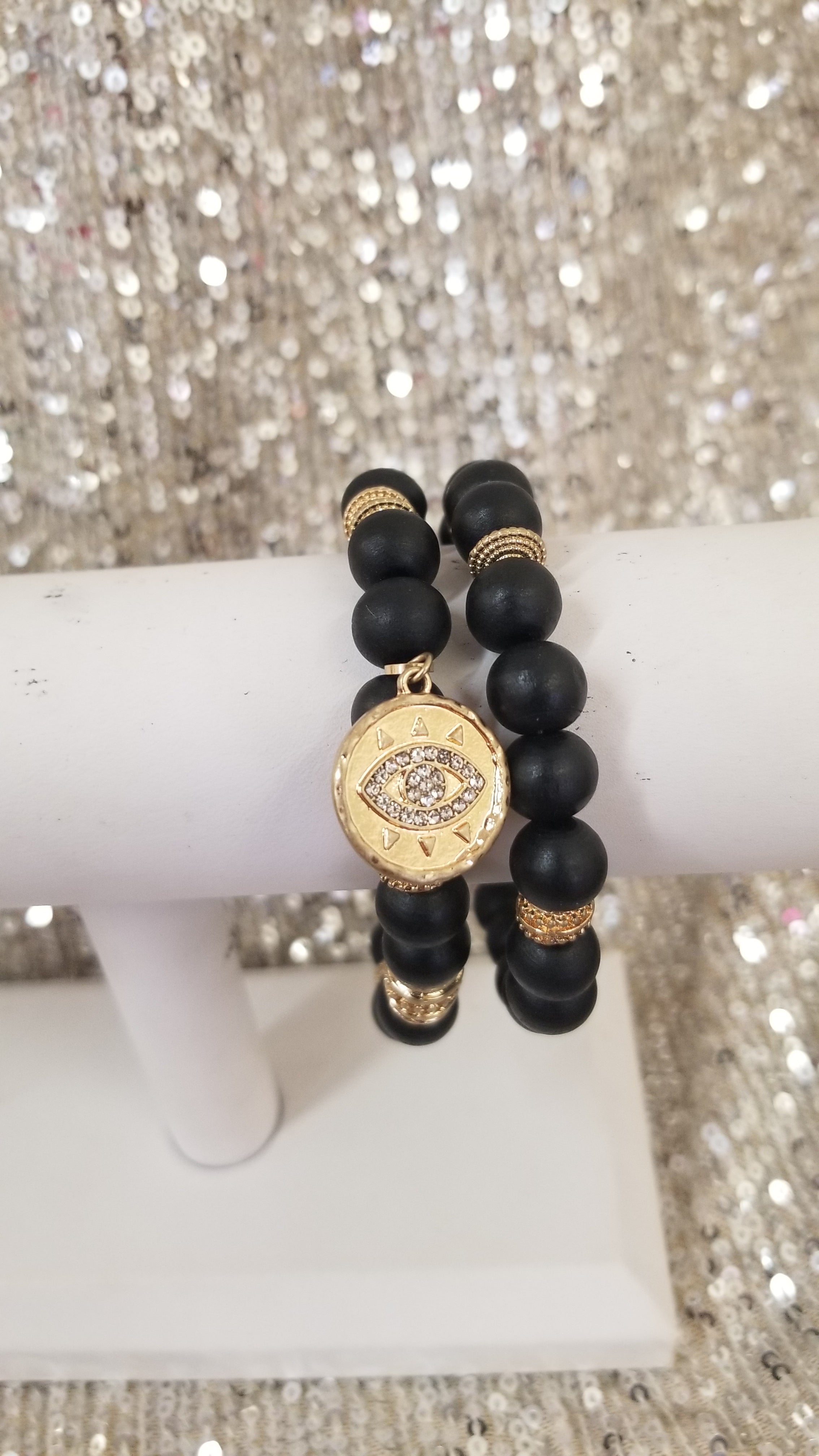 Crescent Wood Beaded Bracelet