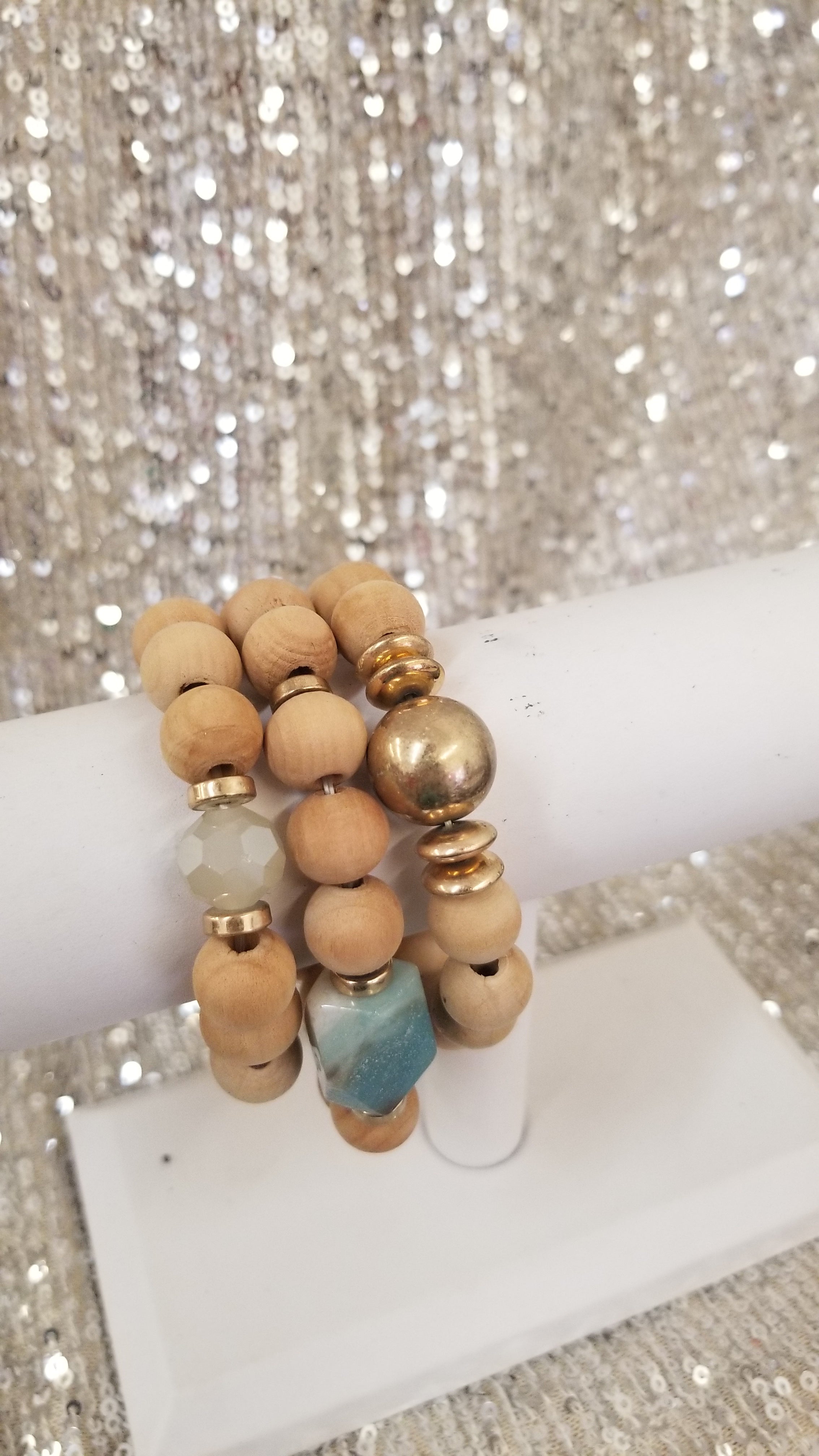 3 Row Wood Ball Bracelet