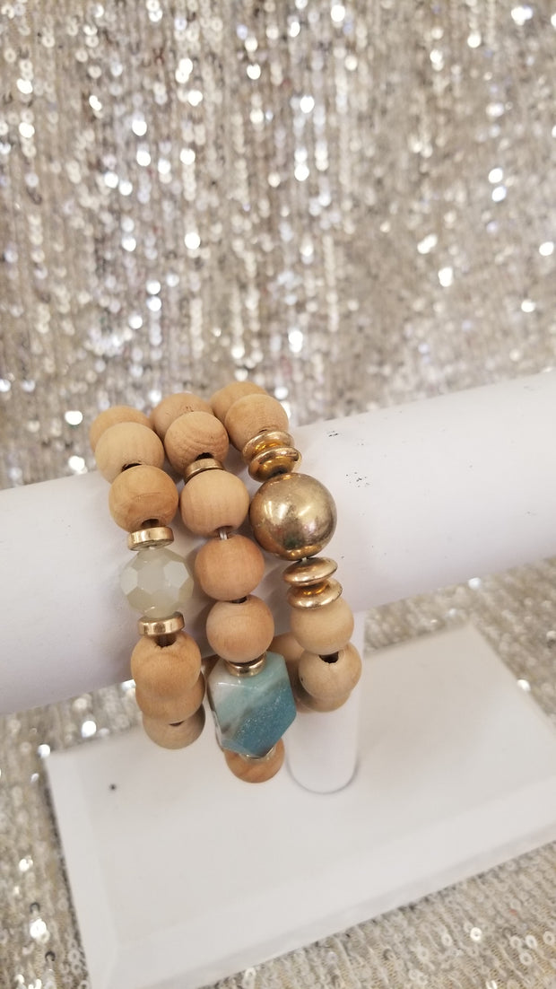3 Row Wood Ball Bracelet
