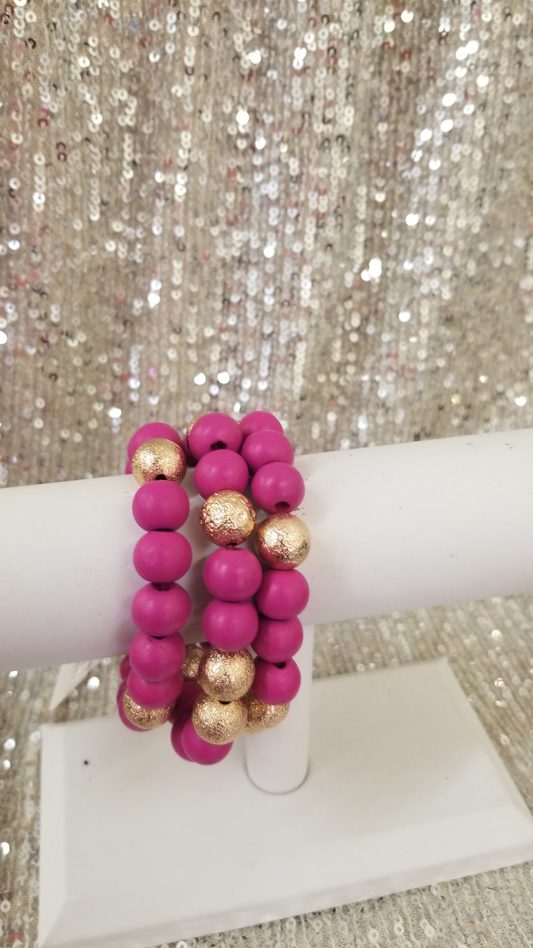 Fuchsia and Gold Bracelet Set