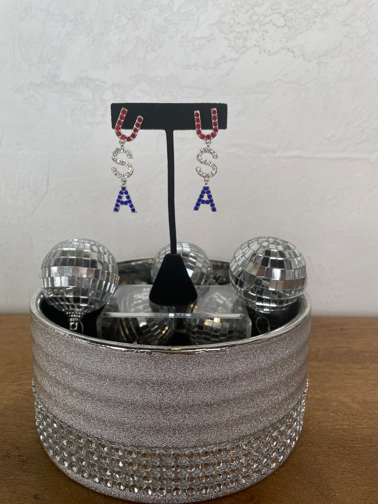 USA Crystal Word Earrings