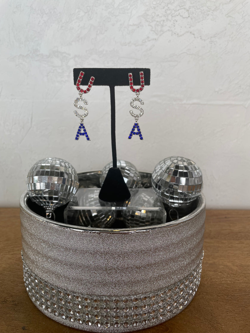 USA Crystal Word Earrings