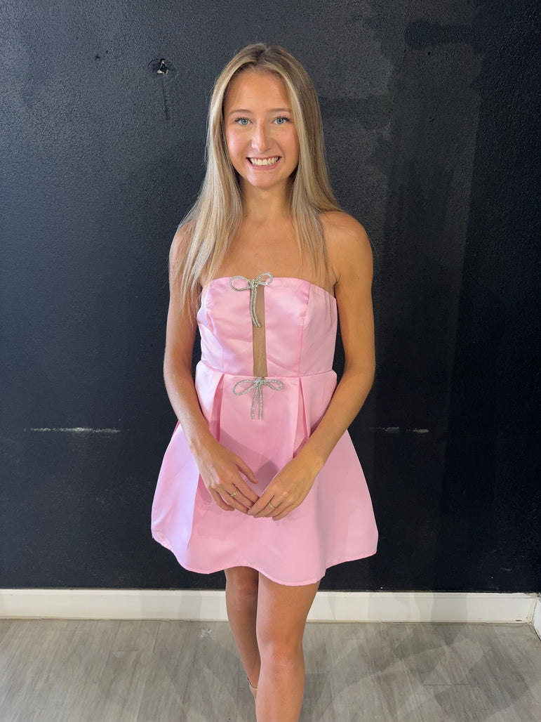 Petal Pink Rhinestone Bow Dress