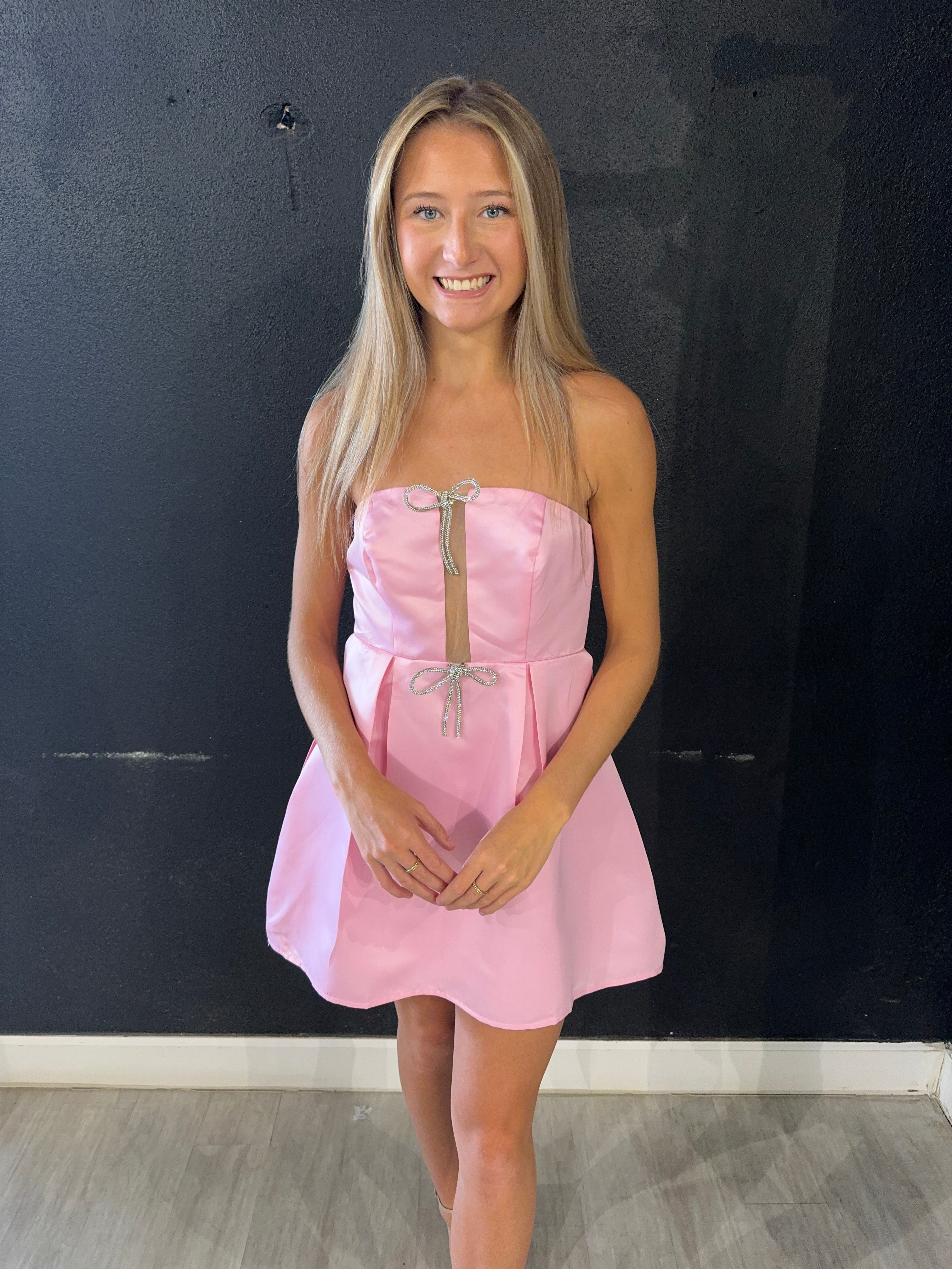 Petal Pink Rhinestone Bow Dress