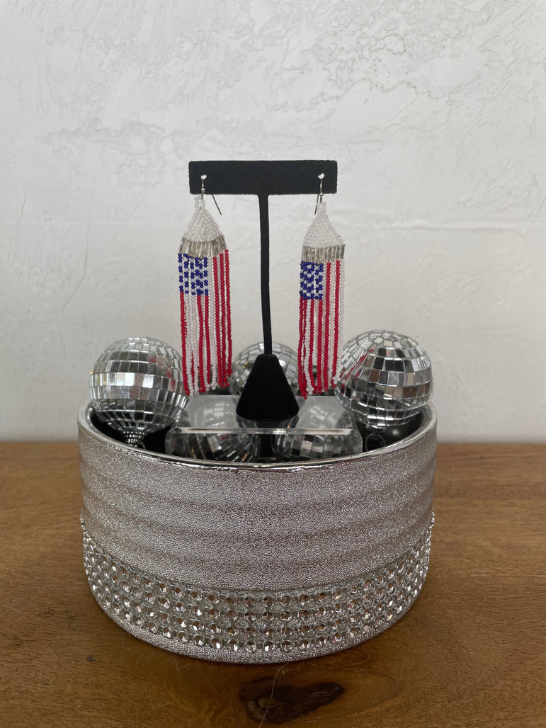 Waving in the Wind Seed Bead Flag Earrings