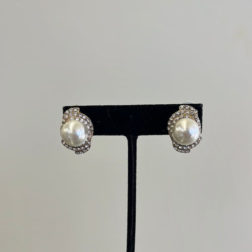 Pearl and Swirled Diamond Clip On Studs