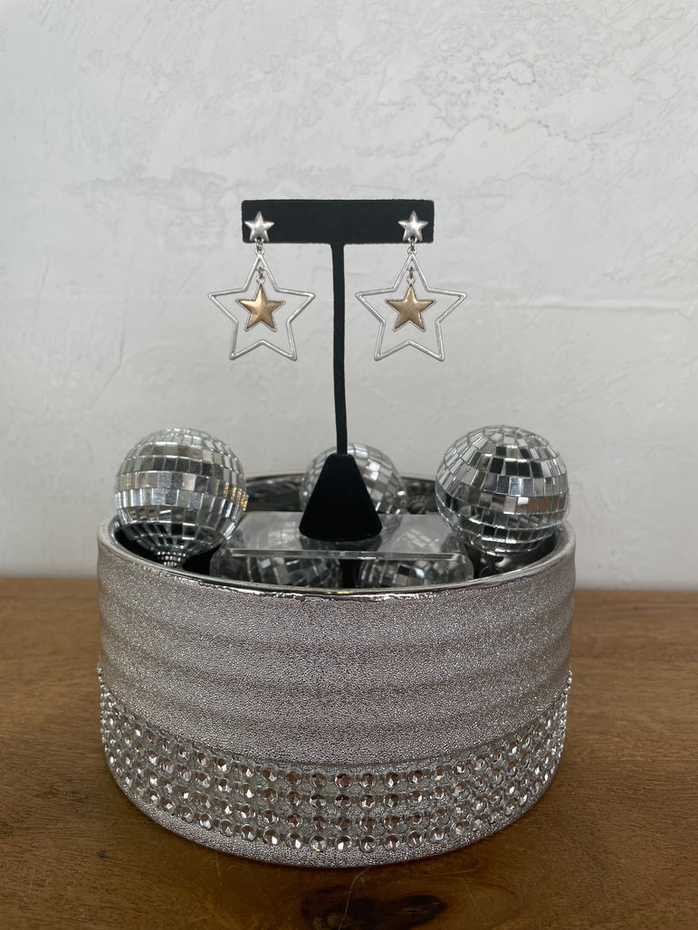 Silver with Gold Star Earrings