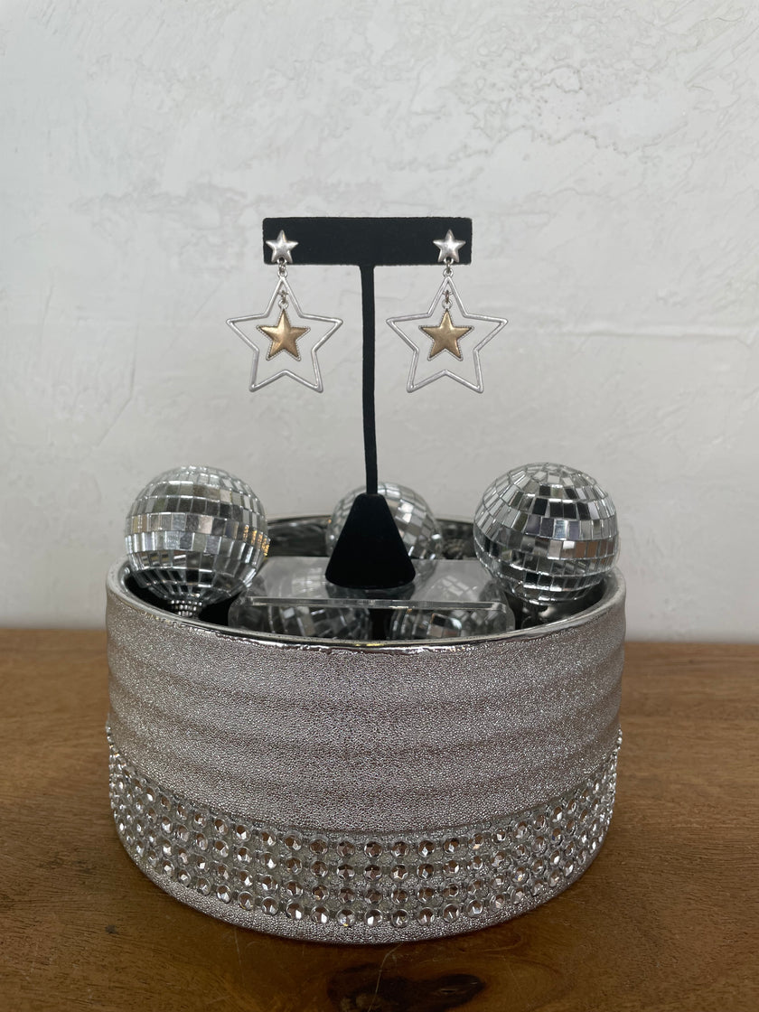 Silver with Gold Star Earrings