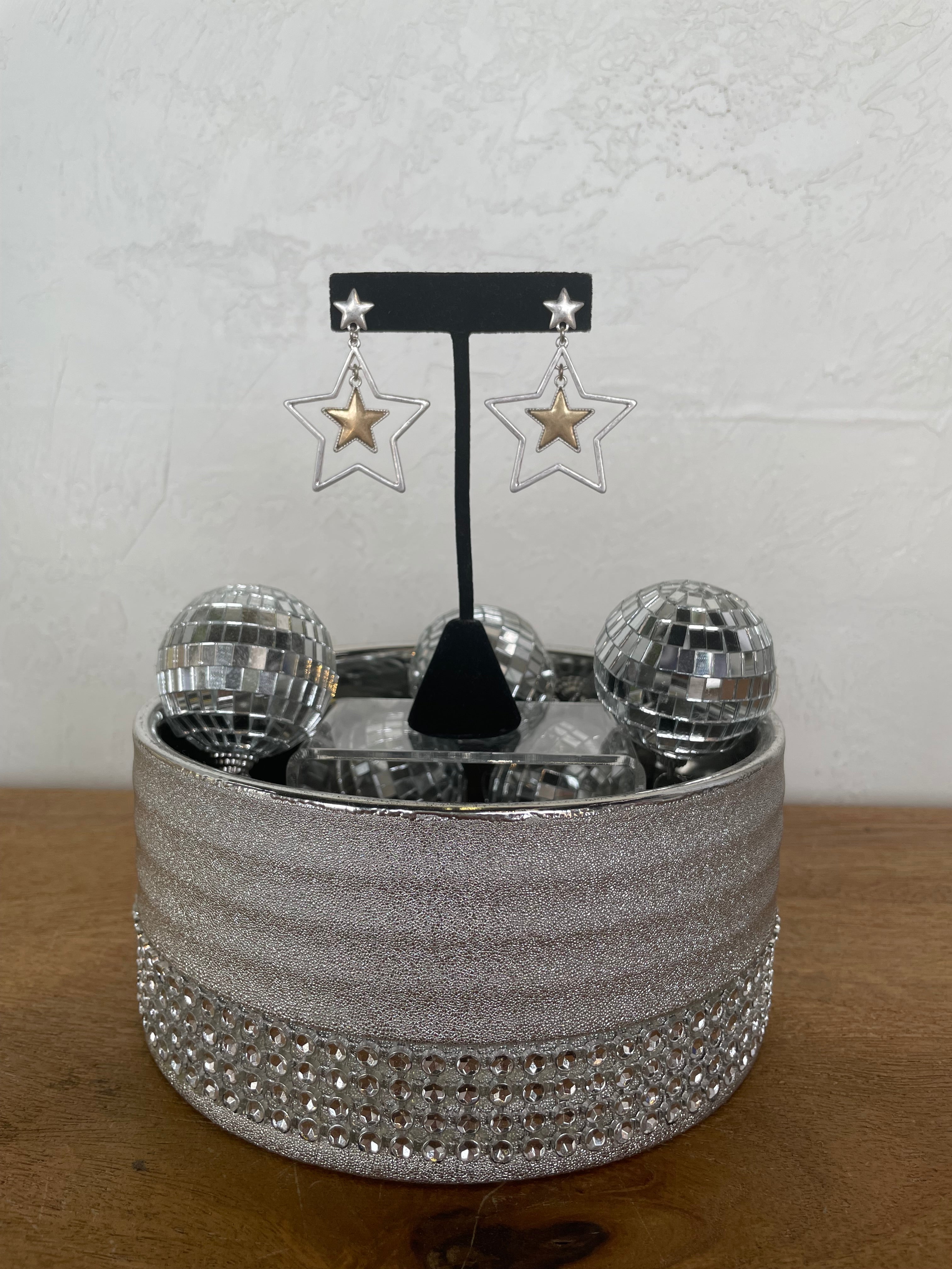 Silver with Gold Star Earrings