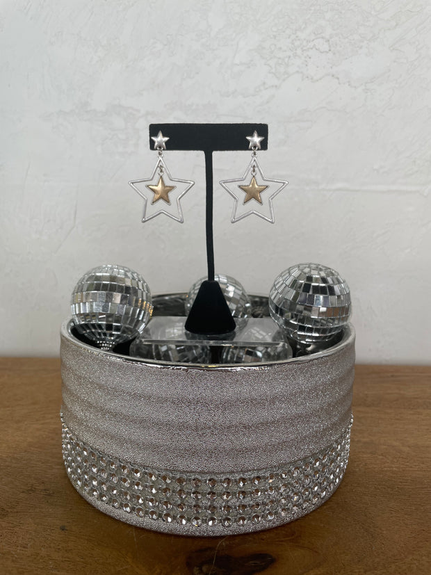 Silver with Gold Star Earrings