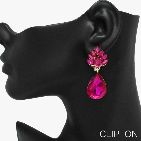 Teardrop Rhinestone Clip-On Earring