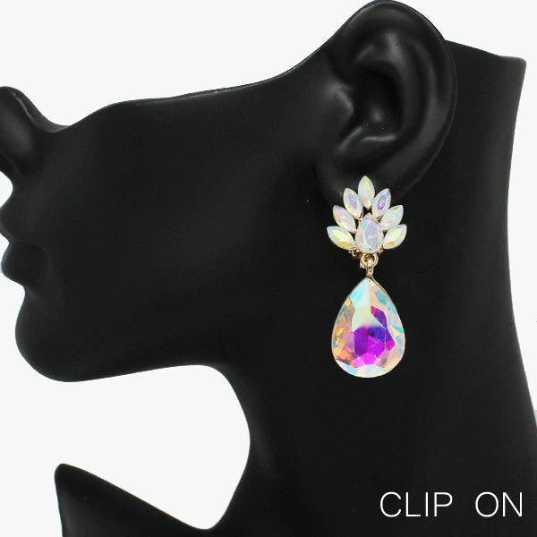 Teardrop Rhinestone Clip-On Earring