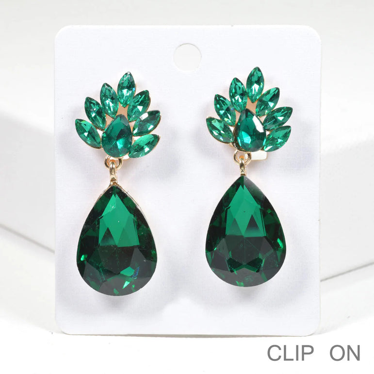 Teardrop Rhinestone Clip-On Earring