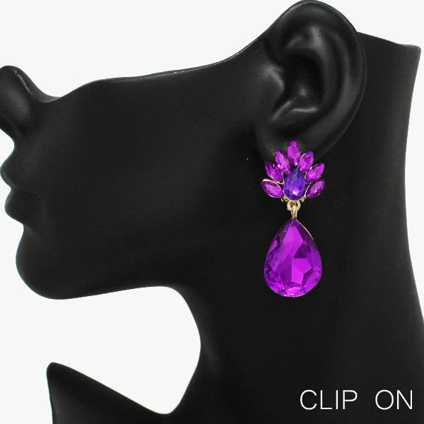 Teardrop Rhinestone Clip-On Earring