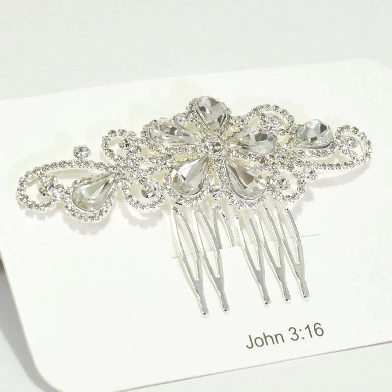 Floral Rhinestone Hair Comb