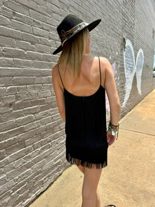 Black fringe mini dress
