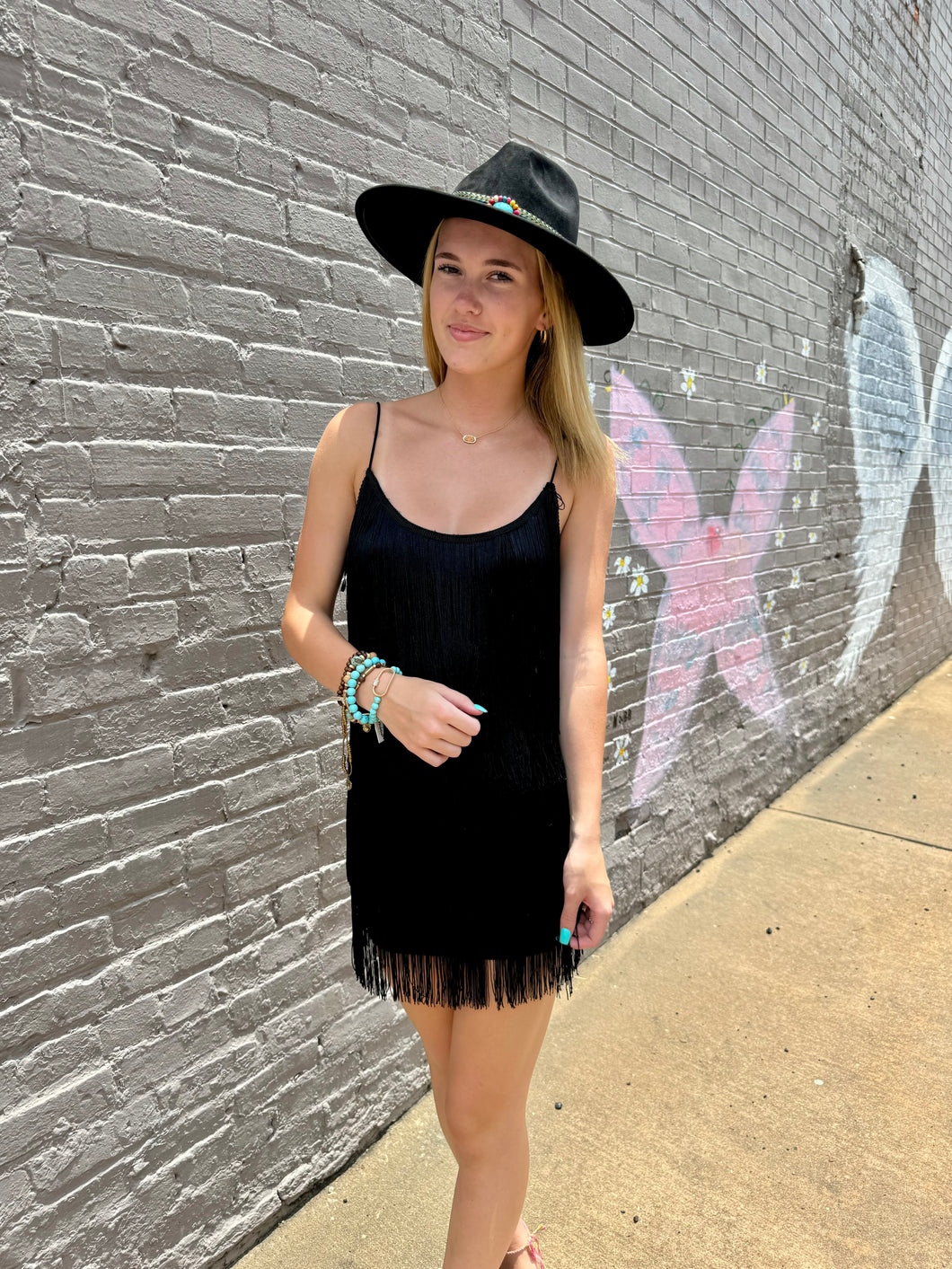 Black Fringe Mini Dress