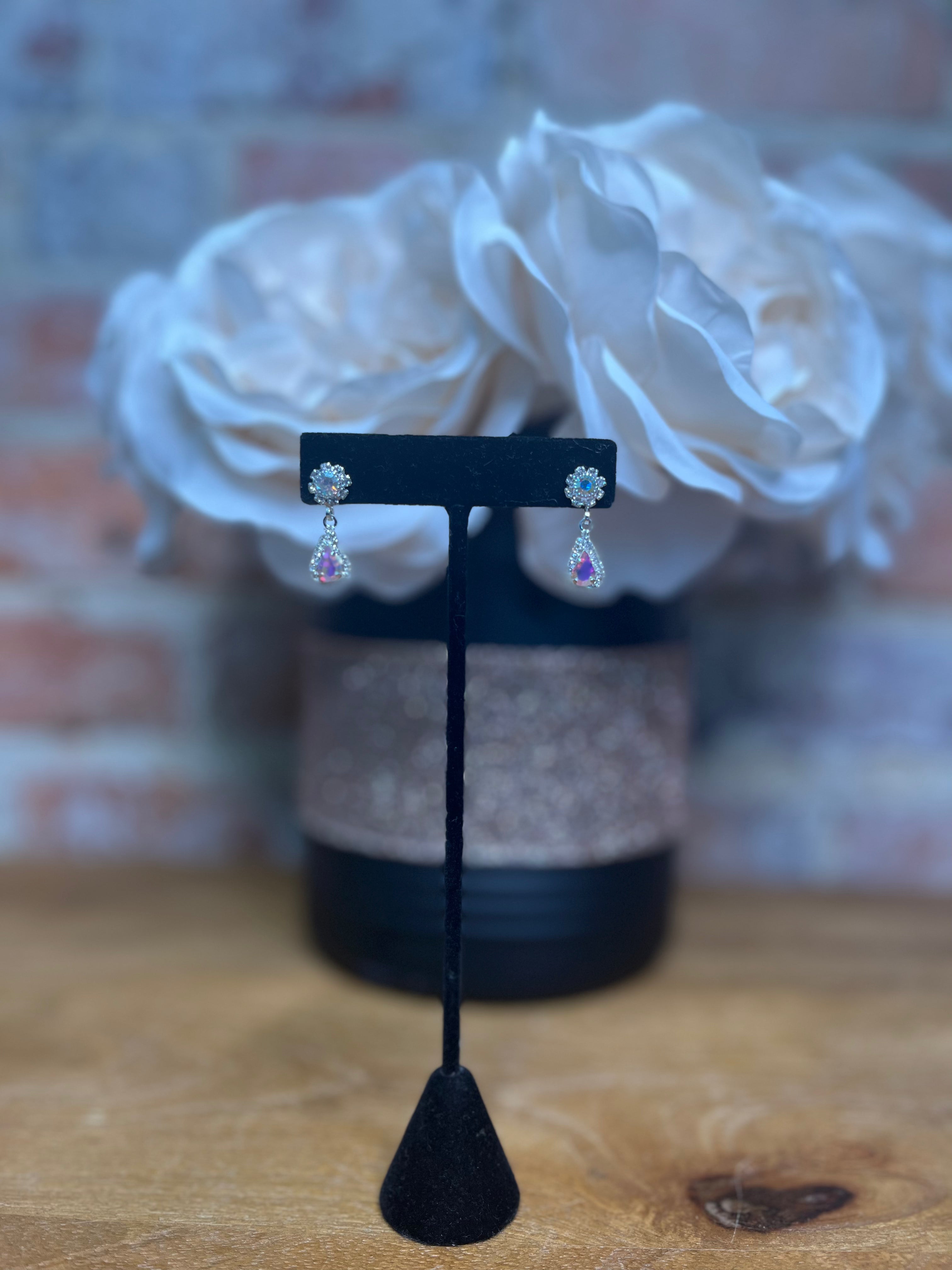 Dainty AB Rhinestone Tear Drop Earrings