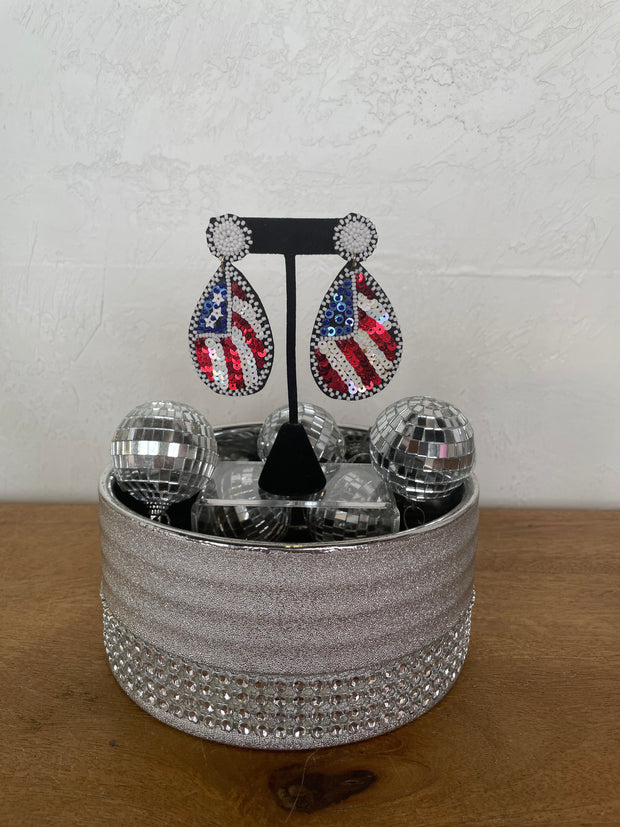 American Flag Seed Bead Teardrop Earrings