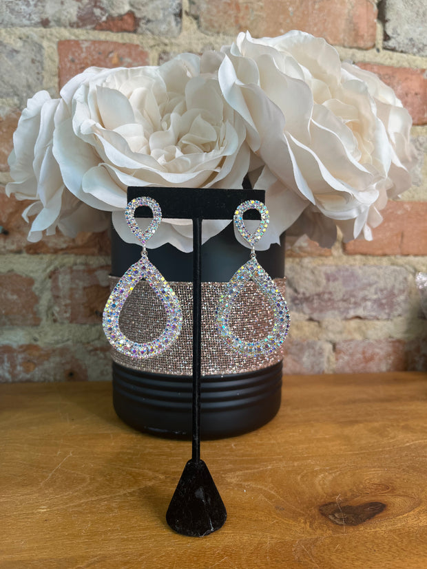AB Rhinestone Tear Drop Hoop Earrings