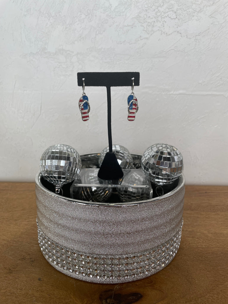 American Flag Flip Flop Sparkle Earrings