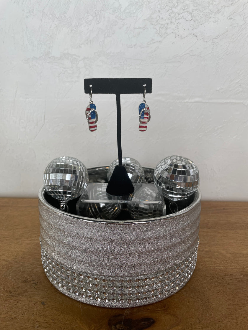 American Flag Flip Flop Sparkle Earrings