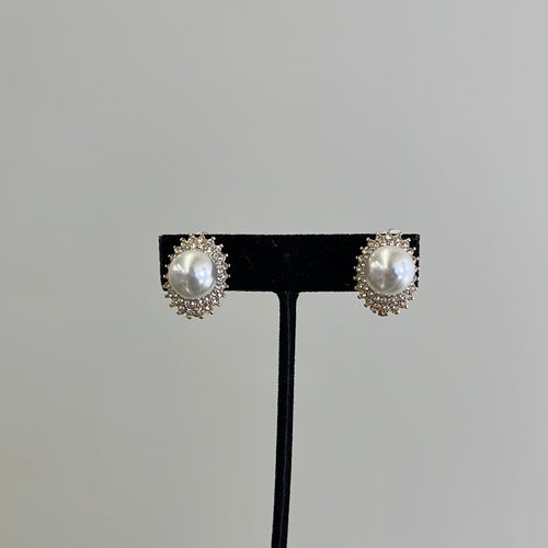 Pearl and Diamond Clip On Studs