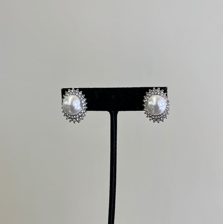 Pearl and Diamond Clip On Studs