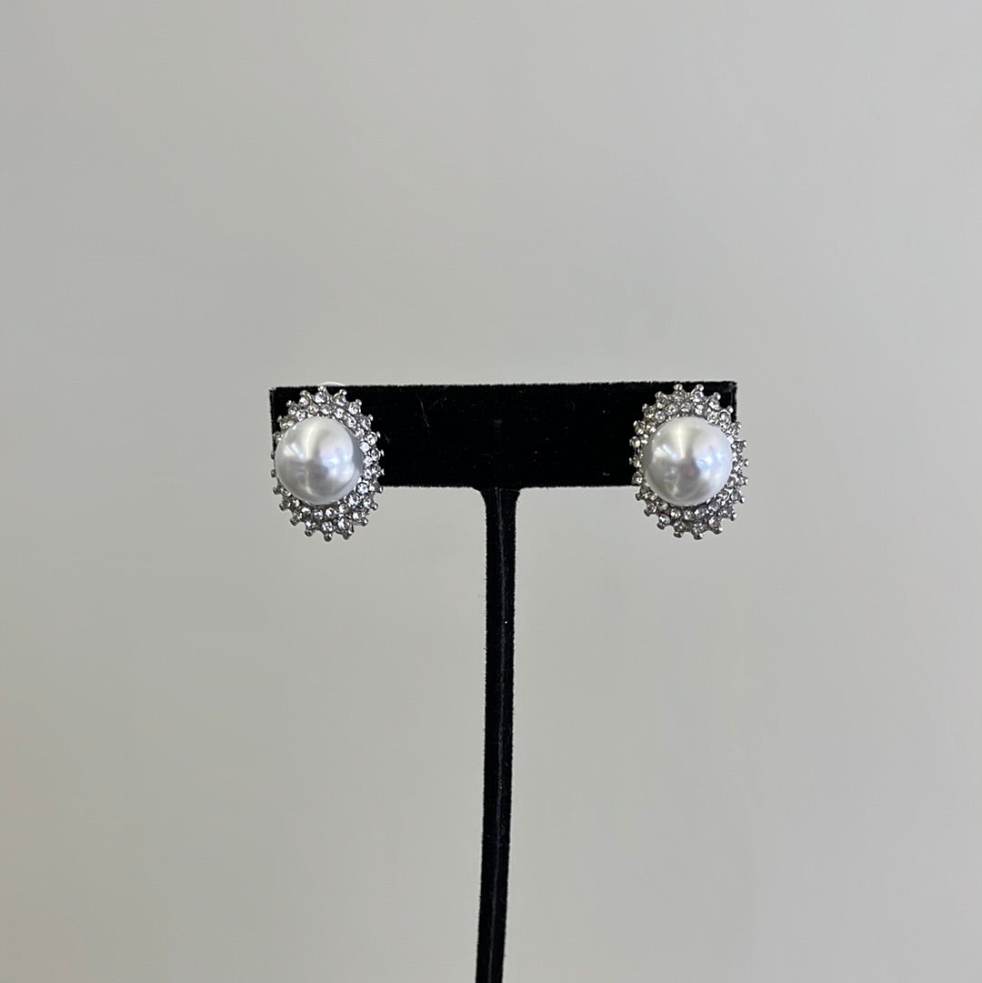 Pearl and Diamond Clip On Studs