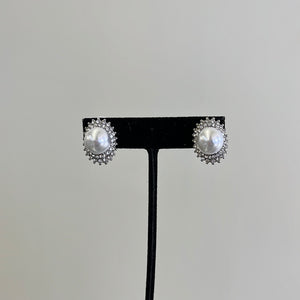 Pearl and Diamond Clip On Studs