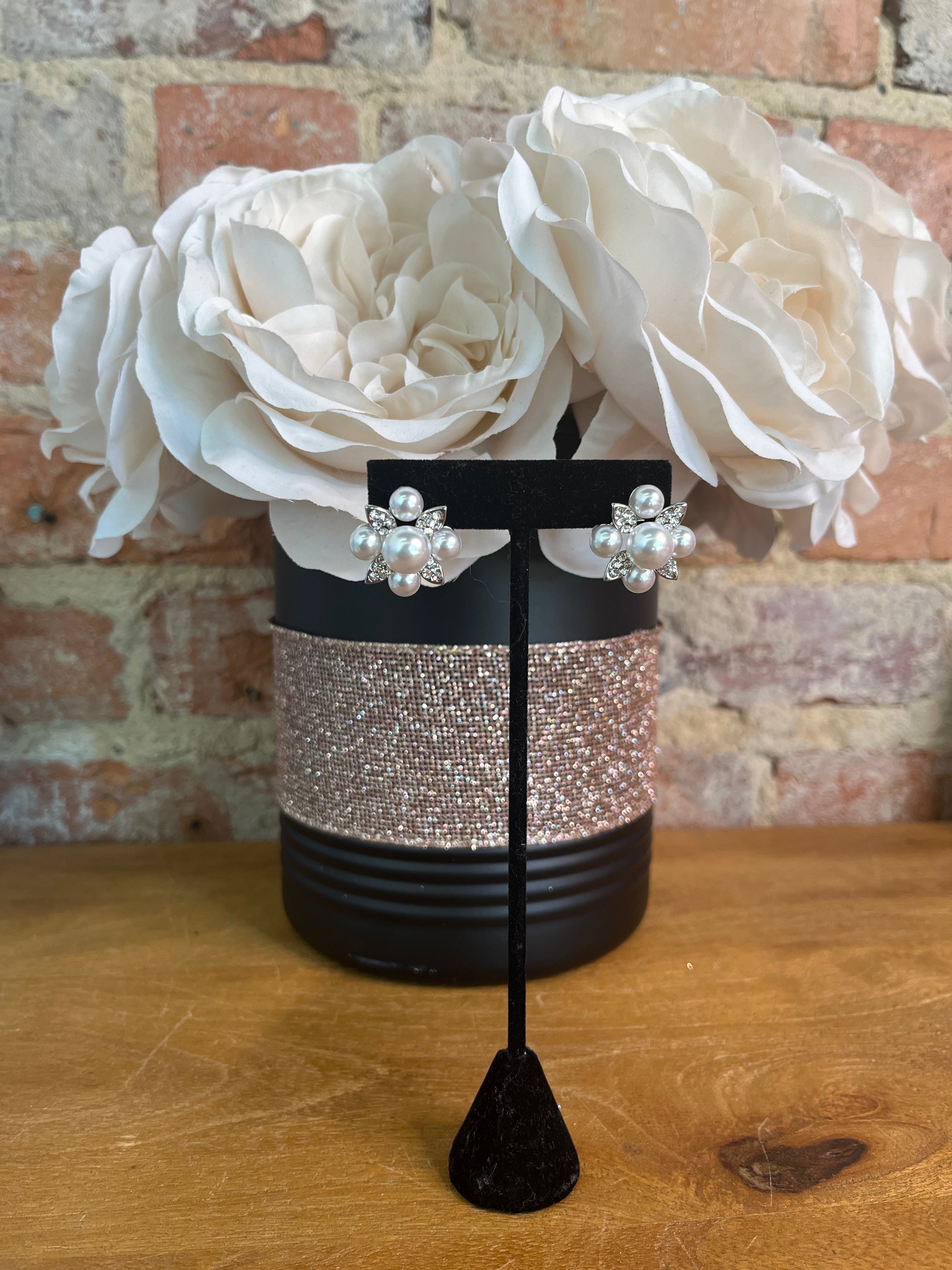 Pearl Flower Silver Stud Earrings