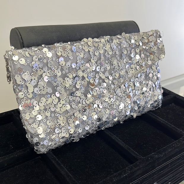 Silver Sequin Clutch Purse
