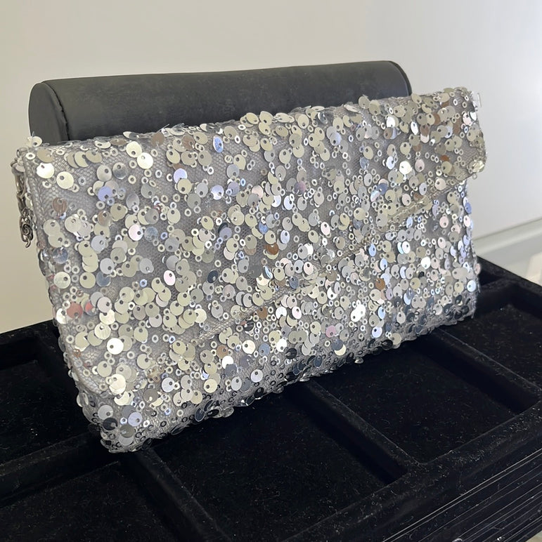 Silver Sequin Clutch Purse