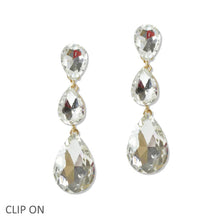 Load image into Gallery viewer, Triple Teardrop Rhinestone Clip On Earring