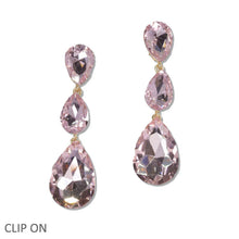 Load image into Gallery viewer, Triple Teardrop Rhinestone Clip On Earring