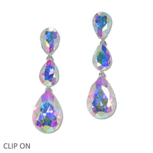 Load image into Gallery viewer, Triple Teardrop Rhinestone Clip On Earring
