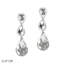 Load image into Gallery viewer, Triple Teardrop Rhinestone Clip On Earring