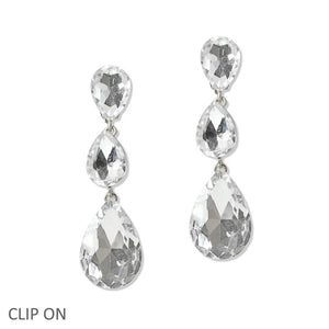 Triple Teardrop Rhinestone Clip On Earring