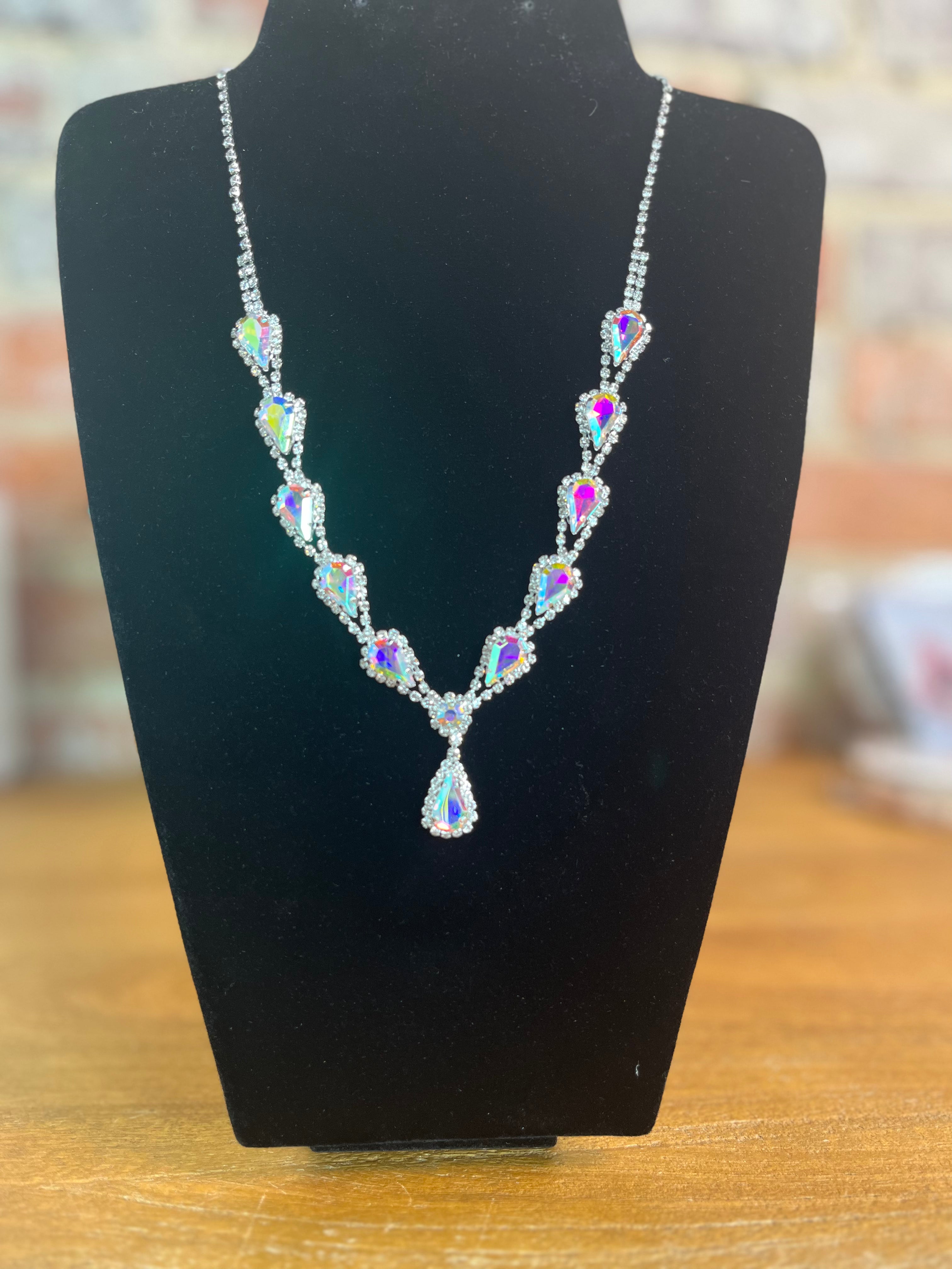 AB Rhinestone Tear Drop Necklace