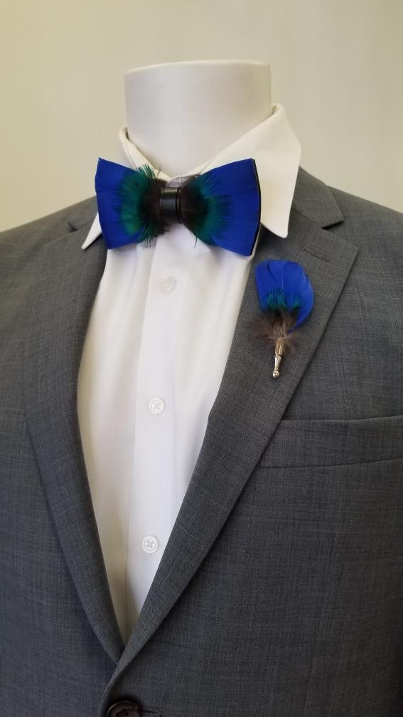 Wild Feather Bow Tie with Lapel Pin