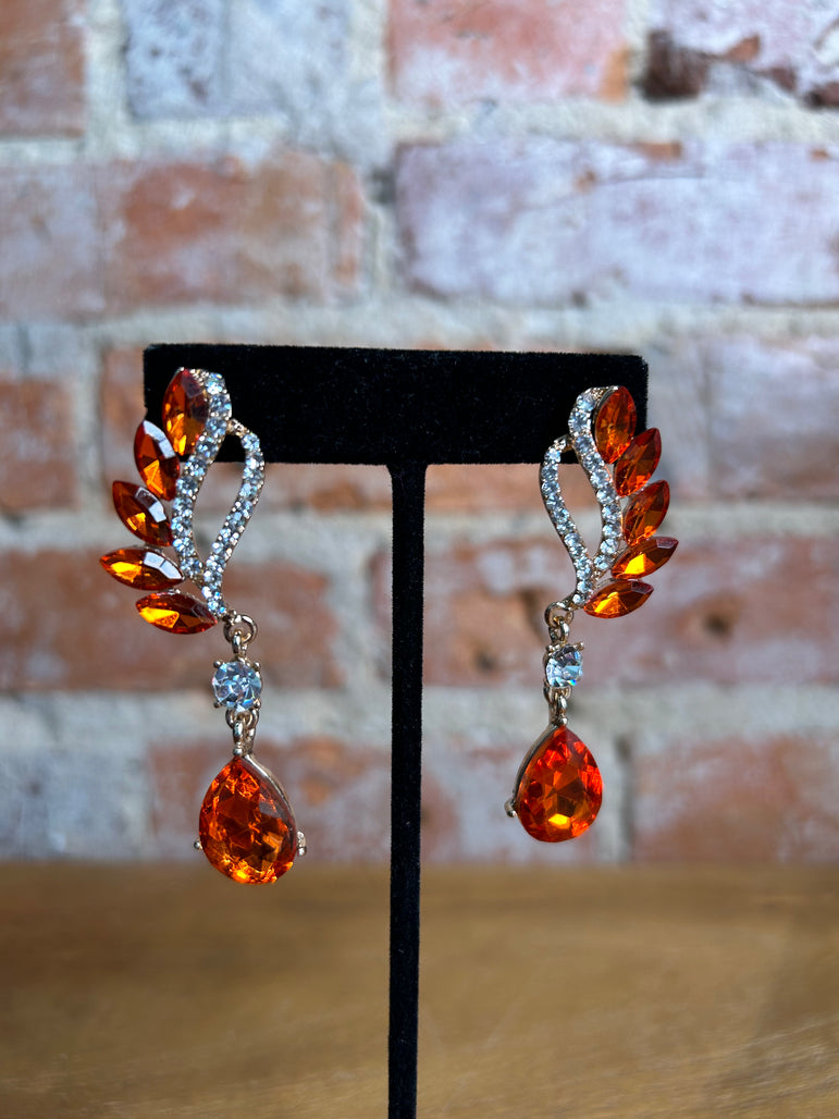 Orange Rhinestone Earrings